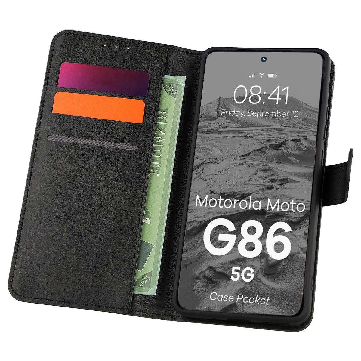 Etui z klapką z miejscem na karty Bizon Case Pocket do Motorola Moto G86 5G
